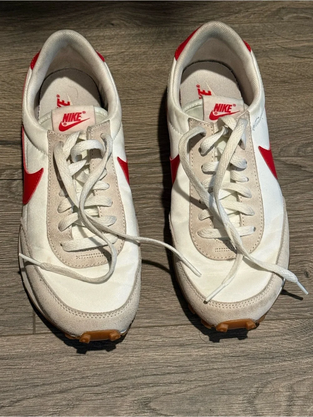 Nike White and Red Retro Runner Sneakers